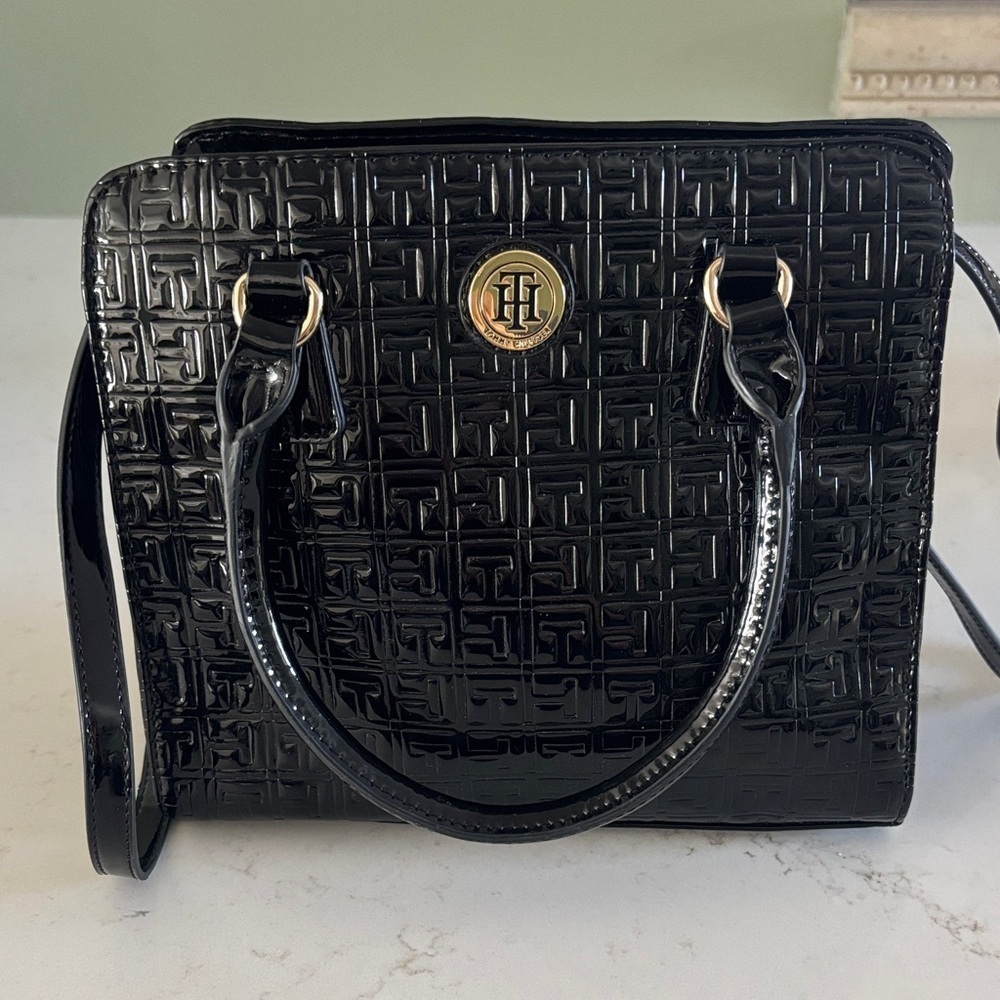 Tommy Hilfiger Black Embossed Satchel